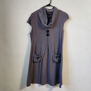 Tiana B. Women's Gray Cowl Neck Short‎ Sleeve Pockets Casual Dress SZ L